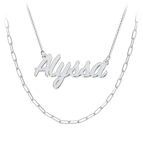 Personalised Name Necklace Layering Set with Paper Clip Chain – Sterling Silver