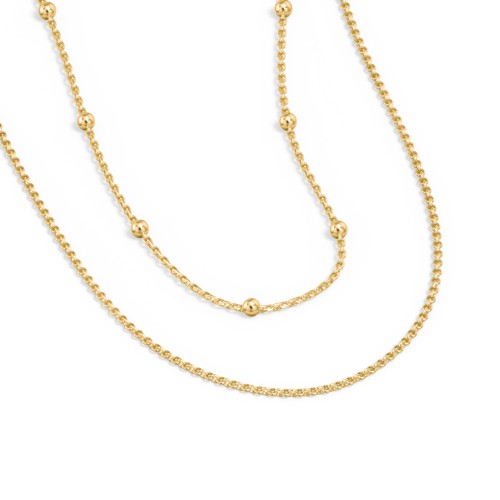 Personalised Necklace Layering Set with Ball Station Chain and Cable Chain – 18K Gold Plated Silver