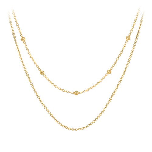 Personalised Necklace Layering Set with Ball Station Chain and Cable Chain – 9kt Yellow Gold