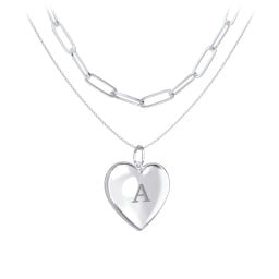 Engravable Heart Locket Necklace Layering Set with Paper Clip Chain