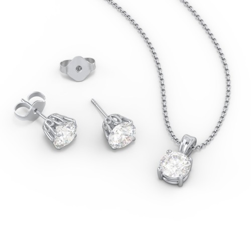 Solitaire Birthstone Necklace and Earrings Set – Sterling Silver with Diamond