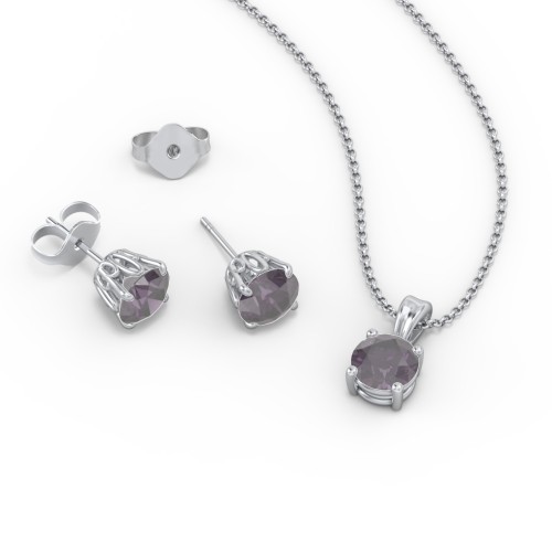 Solitaire Birthstone Necklace and Earrings Set