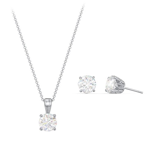 Solitaire Birthstone Necklace and Earrings Set – Sterling Silver with Diamond