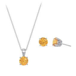Solitaire Birthstone Necklace and Earrings Set in 925 Sterling Silver with Citrine