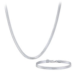 Engravable Herringbone Chain and Bracelet Set in Stainless Steel in Stainless Steel