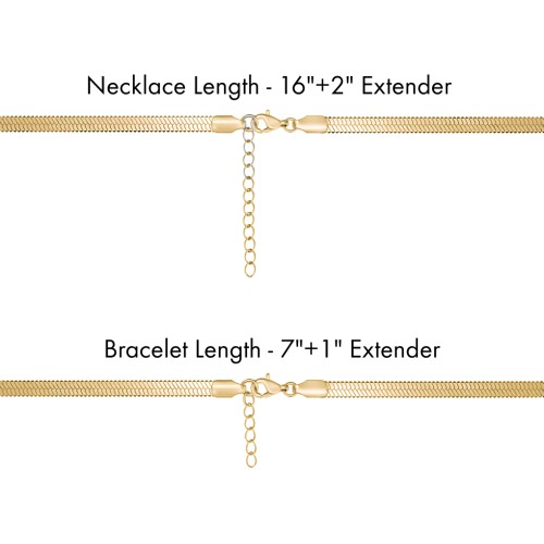 Engravable Herringbone Chain and Bracelet Set in Yellow Ion-Plated Steel