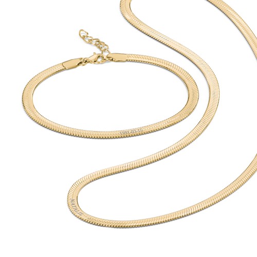 Engravable Herringbone Chain and Bracelet Set in Yellow Ion-Plated Steel