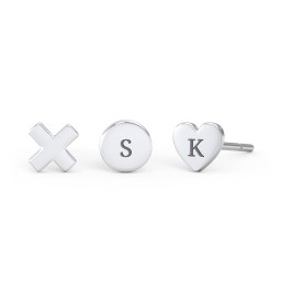 Engravable Hugs & Kisses Earring Stack - Set of 3 in 925 Sterling Silver