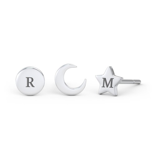 Engravable Celestial Stud Earrings Stack - Set of 3