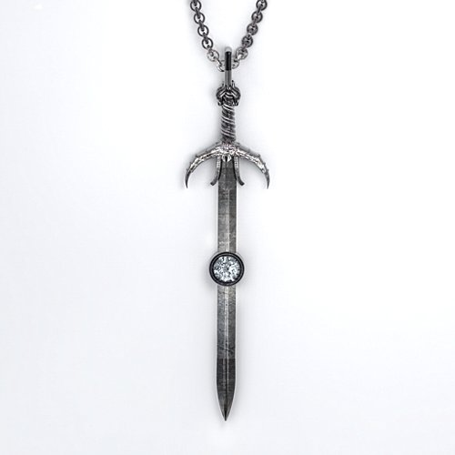 Carmilla - Sword of Hastur Pendant with Gemstone – Sterling Silver with Cubic Zirconia