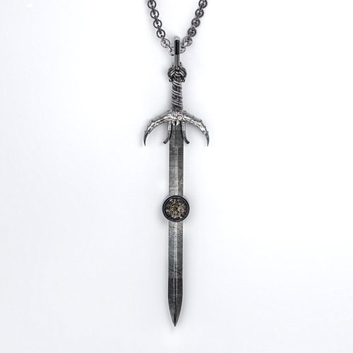 Carmilla - Sword of Hastur Pendant with Gemstone – Sterling Silver with Smokey Quartz