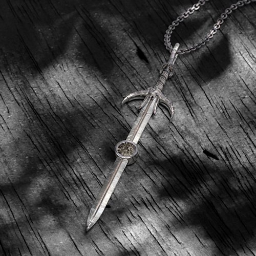 Carmilla - Sword of Hastur Pendant with Gemstone – Sterling Silver with Smokey Quartz