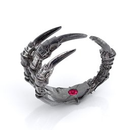 Carmilla - Claw Ring with Hidden Gemstone in 925 Sterling Silver with Ruby