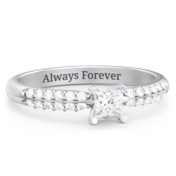 1/4 ct. Princess Gemstone Engagement Ring with Double Row Accents