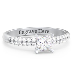1/2 ct. Princess Gemstone Engagement Ring with Double Row Accents in 925 Sterling Silver with White Premium Zirconia