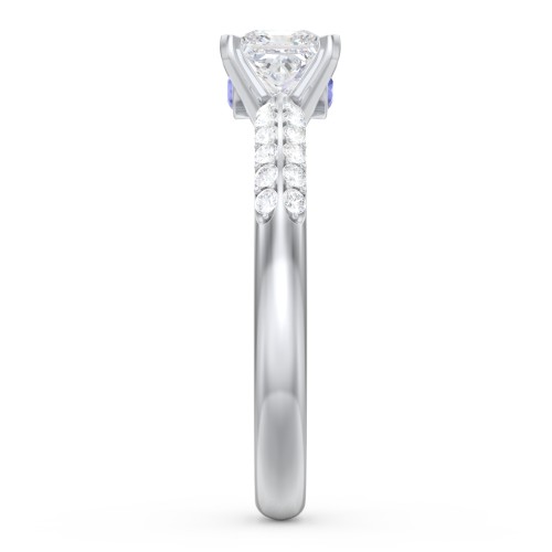 1/2 ct. Princess Gemstone Peek-A-Boo Engagement Ring with Double Row Accents