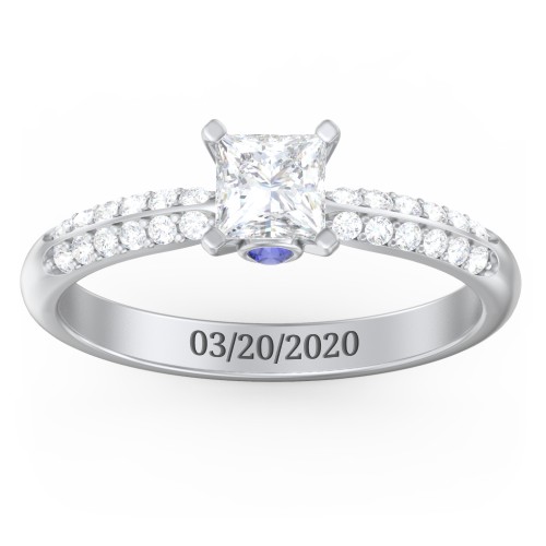 1/2 ct. Princess Gemstone Peek-A-Boo Engagement Ring with Double Row Accents