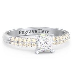 1/2 ct. Princess Gemstone Peek-A-Boo Engagement Ring with Double Row Accents in 925 Sterling Silver with White Premium Zirconia, Fancy Yellow Premium Zirconia, and Peridot