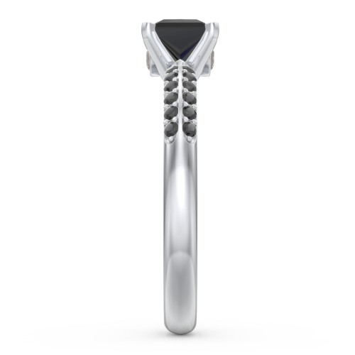 1/2 ct. Princess Gemstone Peek-A-Boo Engagement Ring with Double Row Accents – Sterling Silver with Black Premium Zirconia and Smokey Quartz