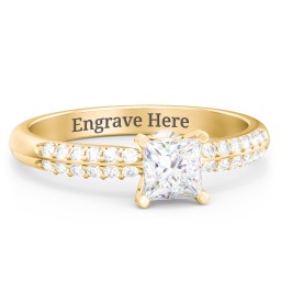 1/2 ct. Princess Gemstone Peek-A-Boo Engagement Ring with Double Row Accents in 9K Solid Yellow Gold with White Premium Zirconia and Cubic Zirconia