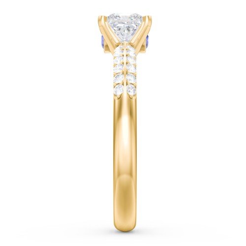 1/2 ct. Princess Gemstone Peek-A-Boo Engagement Ring with Double Row Accents – 9kt Yellow Gold with White Premium Zirconia and Blue Sapphire