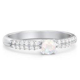 1/4 ct. Round Gemstone Engagement Ring with Double Row Accents