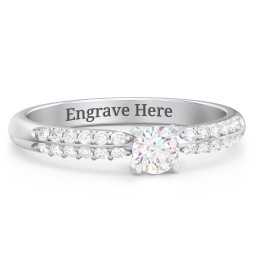 1/4 ct. Round Gemstone Engagement Ring with Double Row Accents in 925 Sterling Silver with White Sapphire and White Premium Zirconia