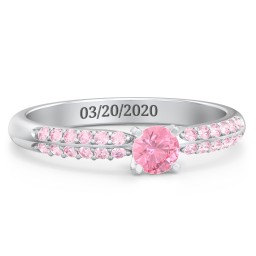 1/4 ct. Round Gemstone Engagement Ring with Double Row Accents in 925 Sterling Silver with Pink Tourmaline and Fancy Pink Premium Zirconia