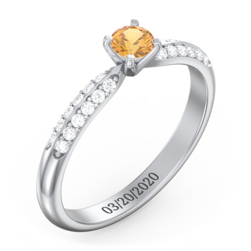 1/4 ct. Round Gemstone Engagement Ring with Double Row Accents