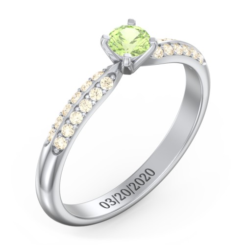 1/4 ct. Round Gemstone Engagement Ring with Double Row Accents