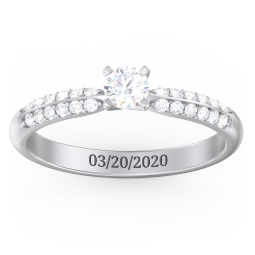 1/4 ct. Round Gemstone Engagement Ring with Double Row Accents – Sterling Silver with White Sapphire and White Premium Zirconia