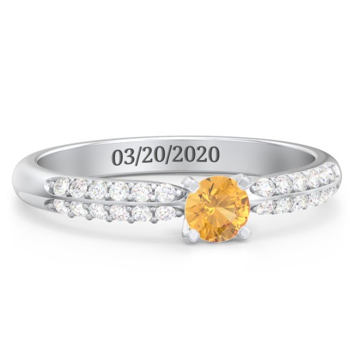 1/4 ct. Round Gemstone Engagement Ring with Double Row Accents