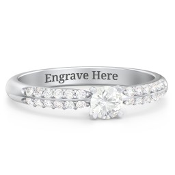 1/4 ct. Round Gemstone Engagement Ring with Double Row Accents in 925 Sterling Silver with Cubic Zirconia and White Premium Zirconia