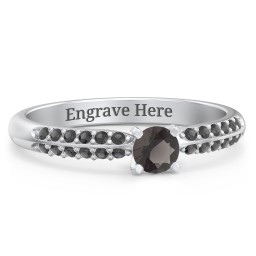 1/4 ct. Round Gemstone Engagement Ring with Double Row Accents in 925 Sterling Silver with Smokey Quartz and Black Premium Zirconia