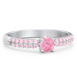 1/4 ct. Round Gemstone Peek-A-Boo Engagement Ring with Double Row Accents