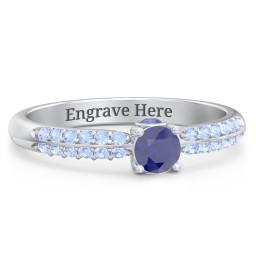 1/4 ct. Round Gemstone Peek-A-Boo Engagement Ring with Double Row Accents in 925 Sterling Silver with Blue Sapphire and Fancy Blue Premium Zirconia