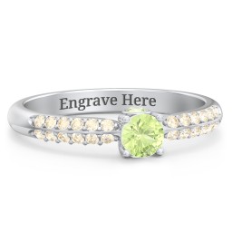 1/4 ct. Round Gemstone Peek-A-Boo Engagement Ring with Double Row Accents in 925 Sterling Silver with Peridot and Fancy Yellow Premium Zirconia