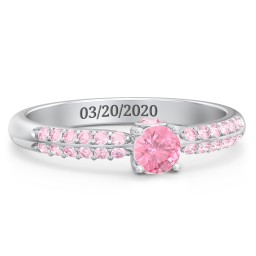 1/4 ct. Round Gemstone Peek-A-Boo Engagement Ring with Double Row Accents in 925 Sterling Silver with Pink Tourmaline and Fancy Pink Premium Zirconia