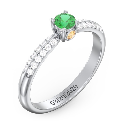 1/4 ct. Round Gemstone Peek-A-Boo Engagement Ring with Double Row Accents – Sterling Silver with Emerald, White Premium Zirconia, and Citrine
