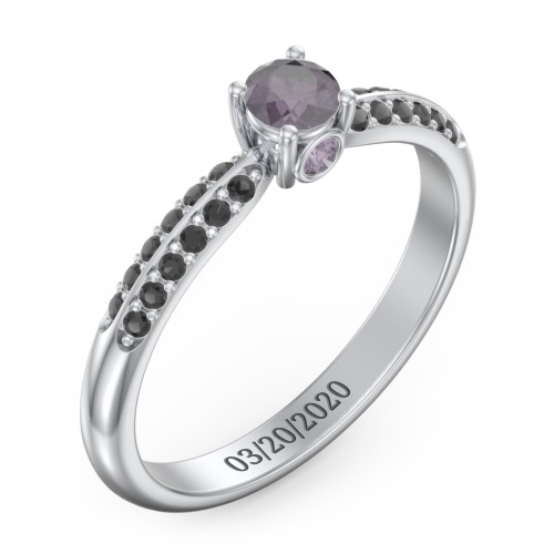 1/4 ct. Round Gemstone Peek-A-Boo Engagement Ring with Double Row Accents – Sterling Silver with Alexandrite and Black Premium Zirconia