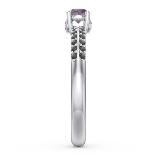 1/4 ct. Round Gemstone Peek-A-Boo Engagement Ring with Double Row Accents – Sterling Silver with Alexandrite and Black Premium Zirconia