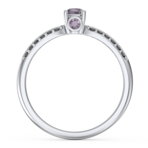 1/4 ct. Round Gemstone Peek-A-Boo Engagement Ring with Double Row Accents – Sterling Silver with Alexandrite and Black Premium Zirconia