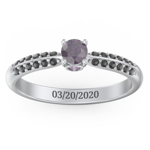 1/4 ct. Round Gemstone Peek-A-Boo Engagement Ring with Double Row Accents – Sterling Silver with Alexandrite and Black Premium Zirconia