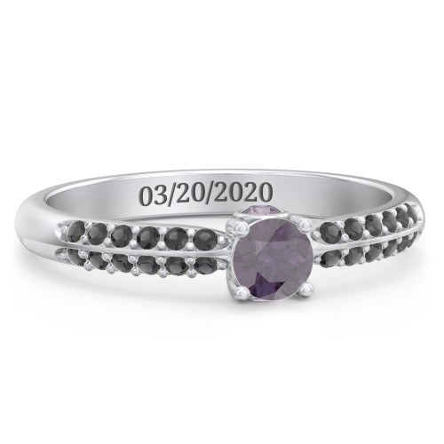 1/4 ct. Round Gemstone Peek-A-Boo Engagement Ring with Double Row Accents – Sterling Silver with Alexandrite and Black Premium Zirconia