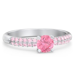 1/2 ct. Round Gemstone Engagement Ring with Double Row Accents