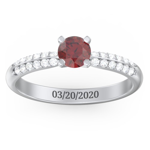1/2 ct. Round Gemstone Engagement Ring with Double Row Accents