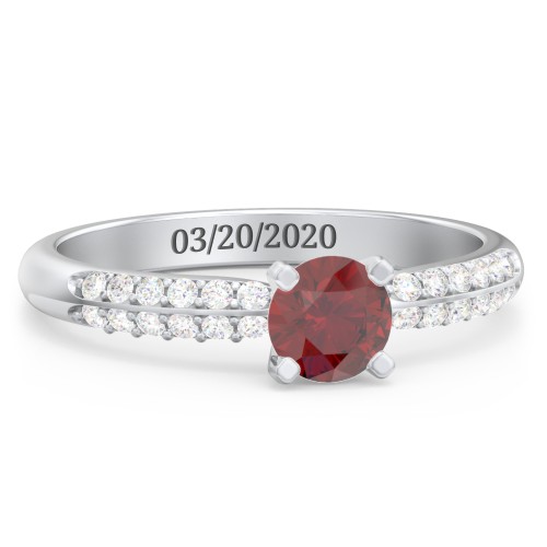 1/2 ct. Round Gemstone Engagement Ring with Double Row Accents