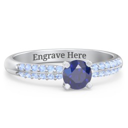 1/2 ct. Round Gemstone Engagement Ring with Double Row Accents in 925 Sterling Silver with Blue Sapphire and Fancy Blue Premium Zirconia