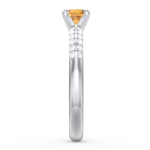 1/2 ct. Round Gemstone Engagement Ring with Double Row Accents – Sterling Silver with Citrine and White Premium Zirconia