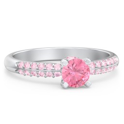 1/2 ct. Round Gemstone Peek-A-Boo Engagement Ring with Double Row Accents